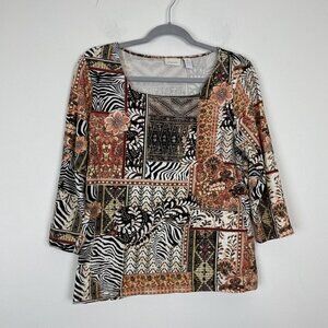 Chicos Multi Colored Square Neck Multi Print Floral Animal Size 1 (medium)